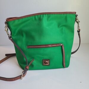Dooney & Bourke Wayfarer Small Hobo Crossbody Bag Purse Green Brown Gold Nylon